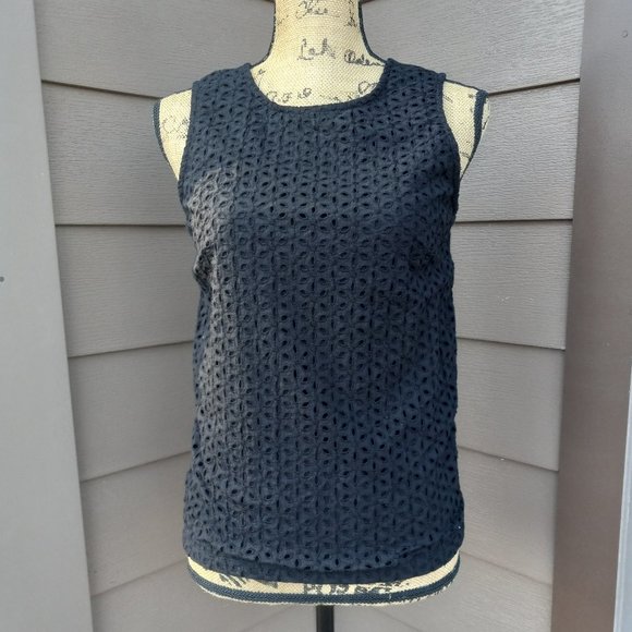 Woolovers Black Embroidered Eyelet Cotton Tank Top - Picture 1 of 13